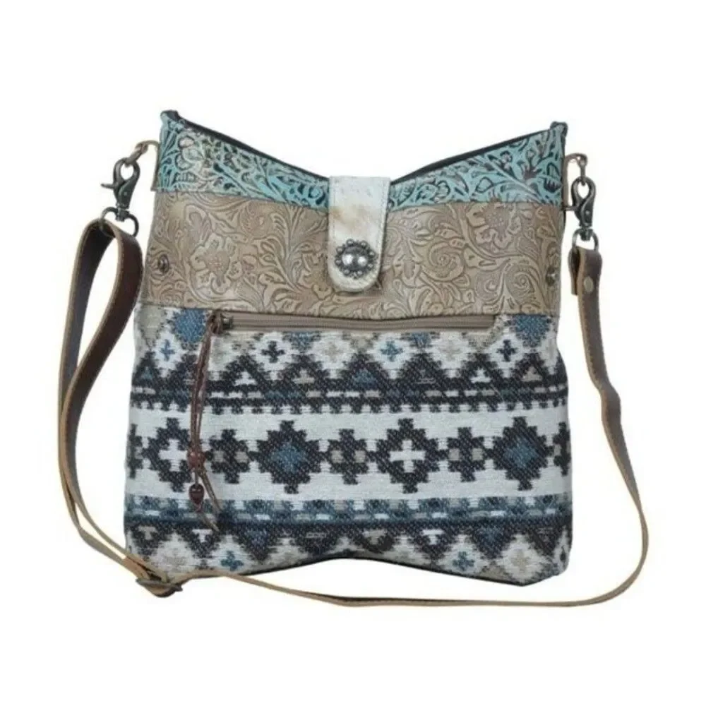 Myra Bag Handmade Brave Shoulder Bag Upcycled Canvas & Cowhide Leather